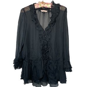 Rebecca Taylor sheer ruffle button down blouse sz 12